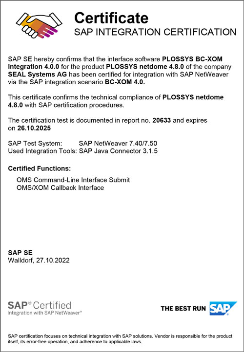 Zertifikat SAP BC-XOM-Schnittelle