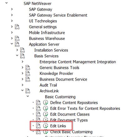 Screenshot: Dans une seconde étape, vous liez le nouveau type de document que vous avez créé à un objet métier SAP