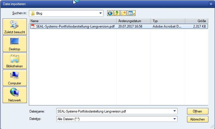 Screenshot: Dokument verbleibt im System