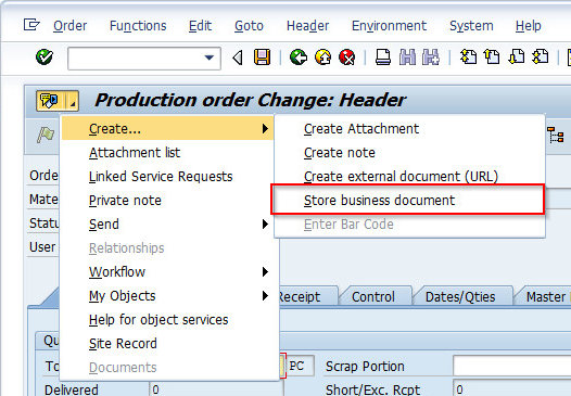 Screenshot: Production Order Change: Header
