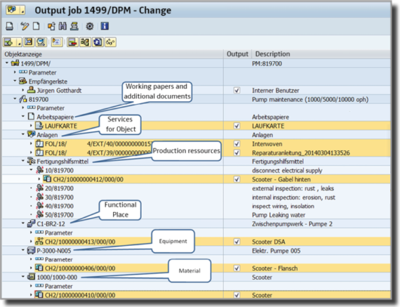 Screenshot: Output Job for Maintenance Works